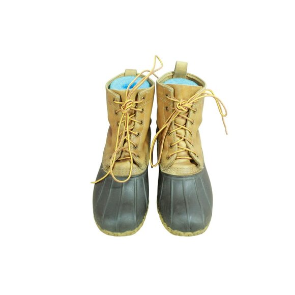 LL Bean Brown Leather Round Toe Insulated Ankle Lace Up Duck Boots Size 8 M - Picture 5 of 10